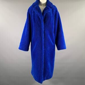 STAND STUDIO Size M Blue Royal Blue Polyester Blend Textured Faux Fur Coat